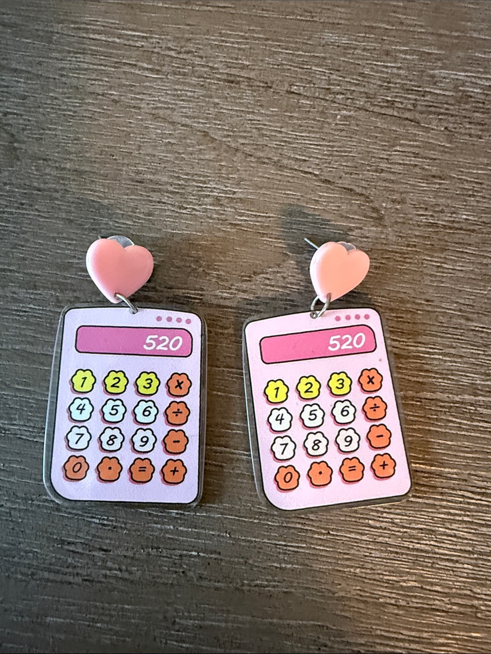 Pink Calculator Heart Drop Earrings - Unbranded